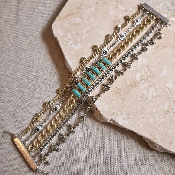 Lucky Brand 5 Strand Multi Tone Faux Turquoise Bracelet - Picture 2 of 9